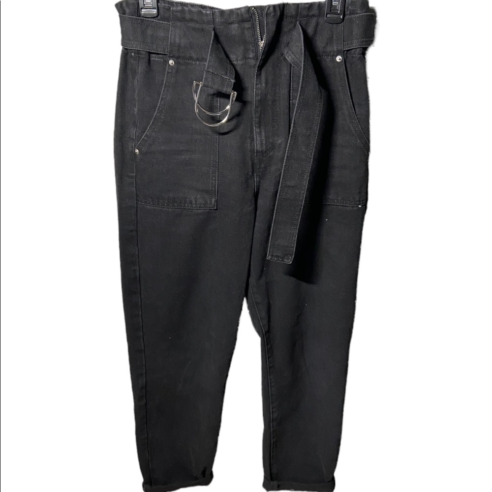 Forever 21 black denim belted wide leg jeans medium